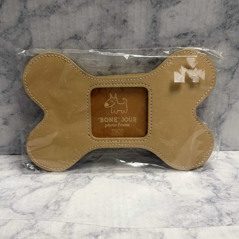 Twos Company "BONE" JOUR Photo Frame Beige Dog Picture Brand New Faux Leather